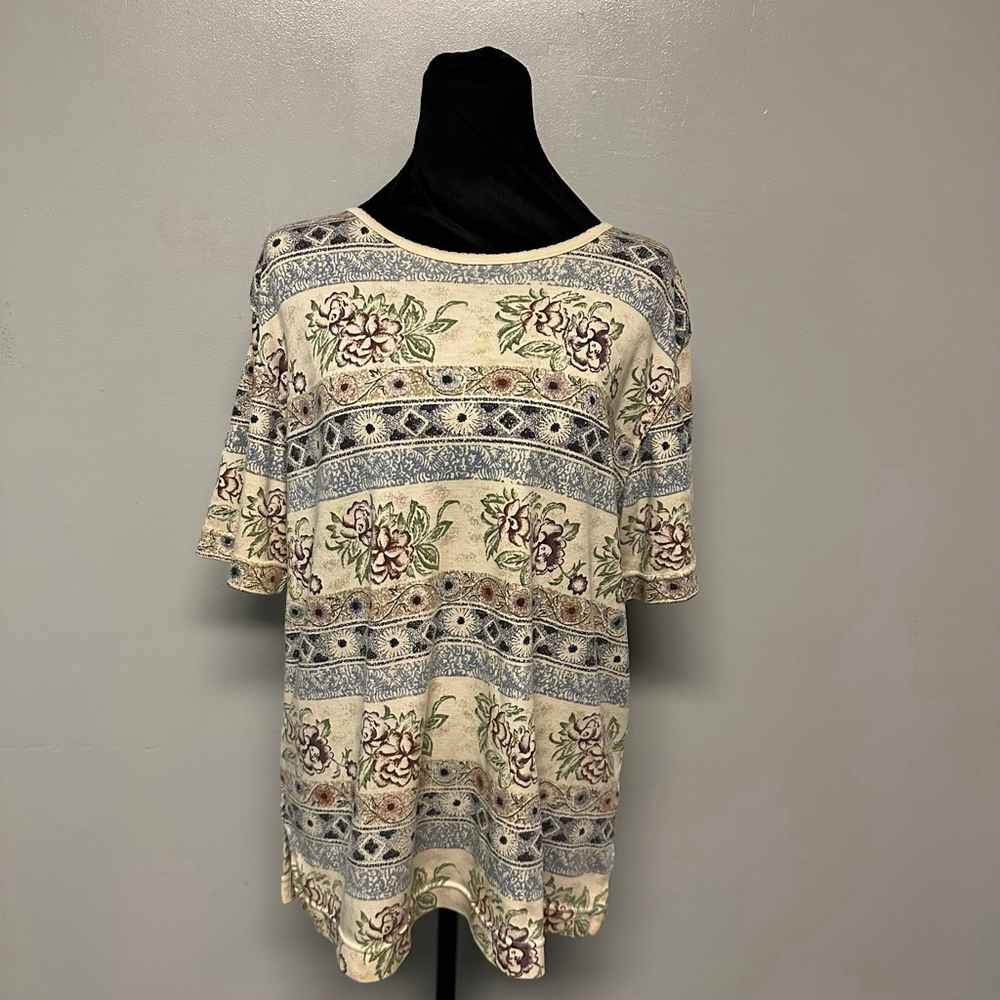 Women's vintage Alfred Dunner Short Sleeve size Medium Beige Floral granny core